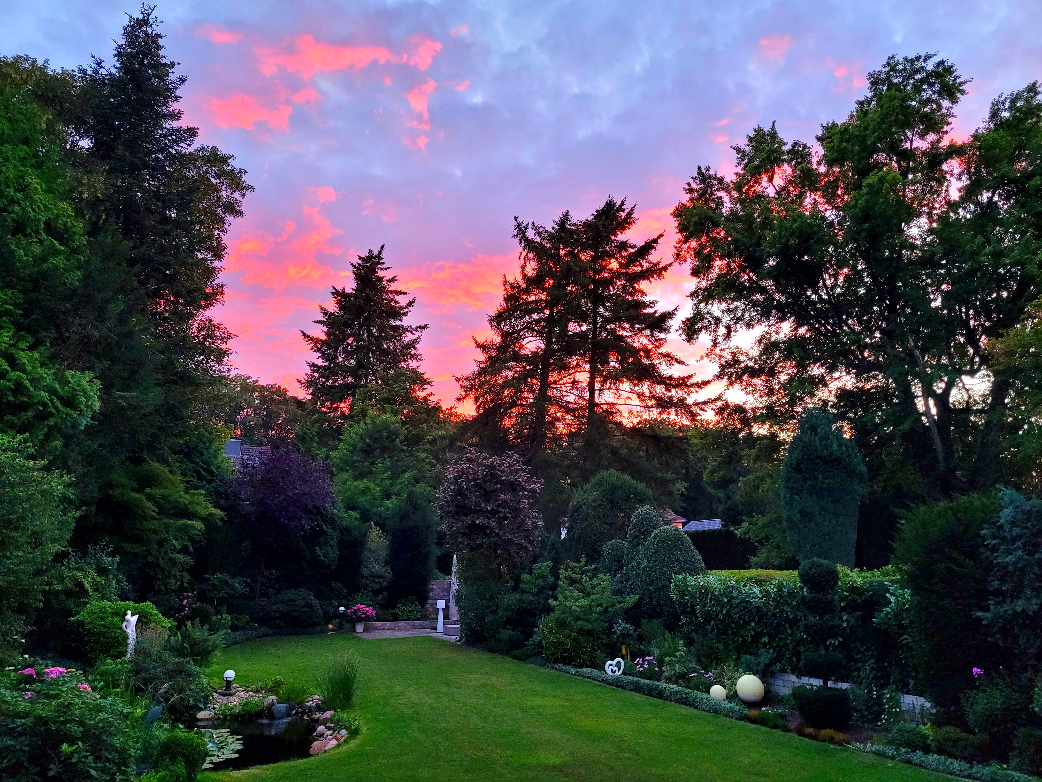 Sonnenuntergang über einer Gartenlandschaft